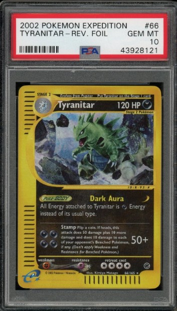 Pokemon TCG Tyranitar Reverse Holo Rare 66/165 Expedition WOTC PSA 10 Gem Mint